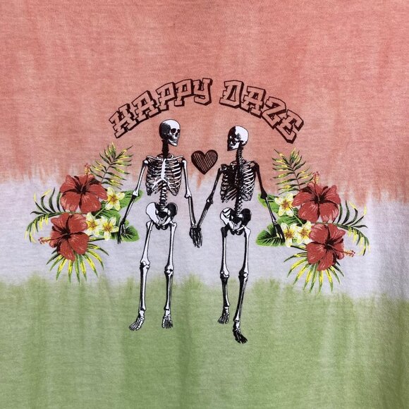 Chic & Cheerful Tie Dye Happy Daze Graphic Top - Orange/Green SzM - Picture 4 of 5